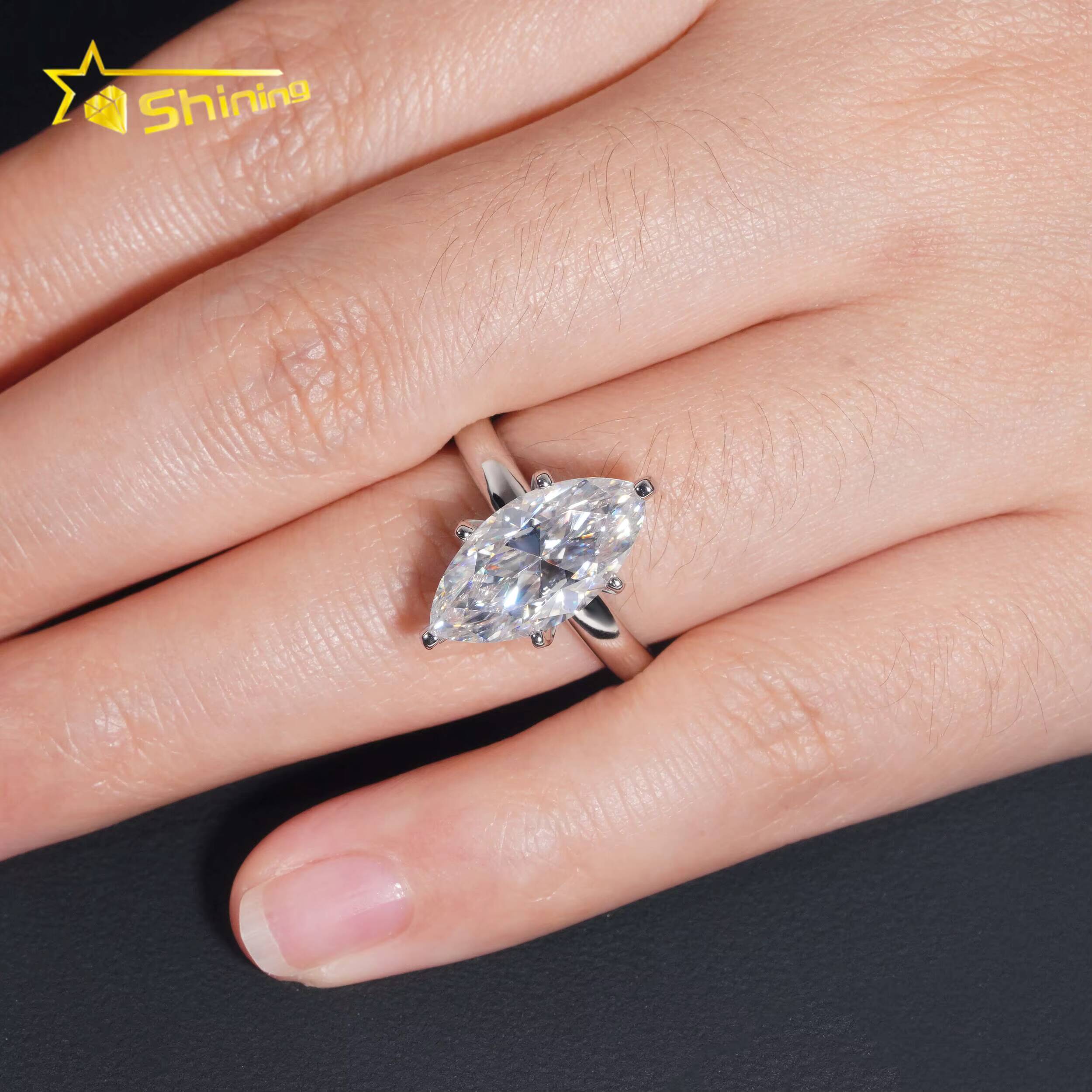 925 Sterling Silver 8x16MM 4CT Marquise Cut Moissanite Simple Six Claws Engagement Wedding Ring Moissanite Ring Party Gifts