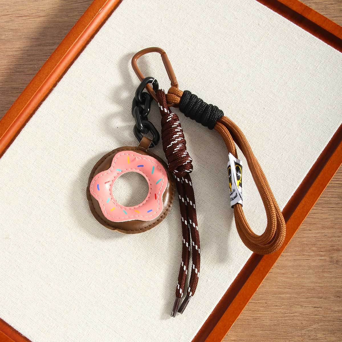 New Style Donut Leather Maillard Color Cross border Hot Selling Bag Charm Keychain Phone Lanyard Pendant