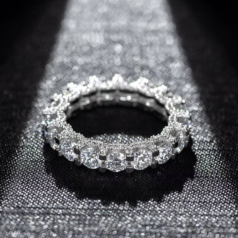 925 Sterling SIlver Pave Setting Eternity Moissanite Wedding Engagement Eternity Band Ring for Men Women