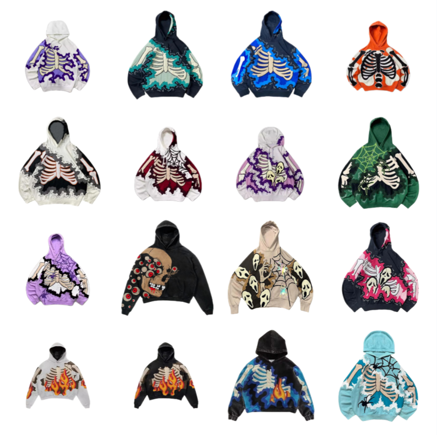 Men's Hoodies 2025 The New Skull Frame Print Design Hip-hop Street Retro Harajuku Style Trend Spring And Autumn Sell Skull Hoodie Retro Men Women