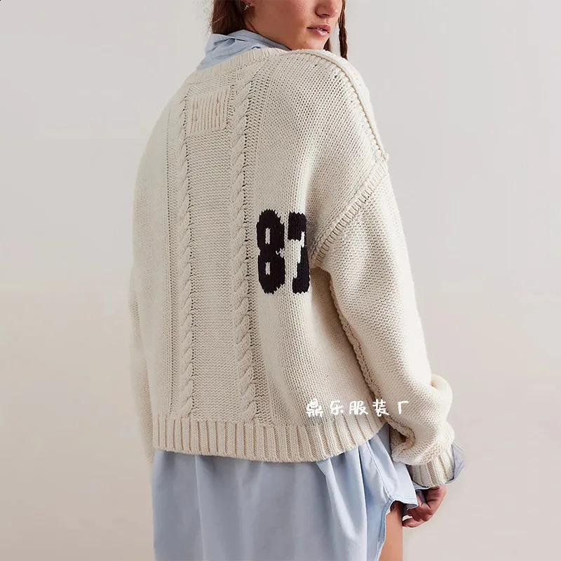 Women Top Pullovers Sweaters Round Neck Full Sleeve Jumpers Y2k Streetwear Elegant Splice Knit Print Letter Autumn Winter 251027