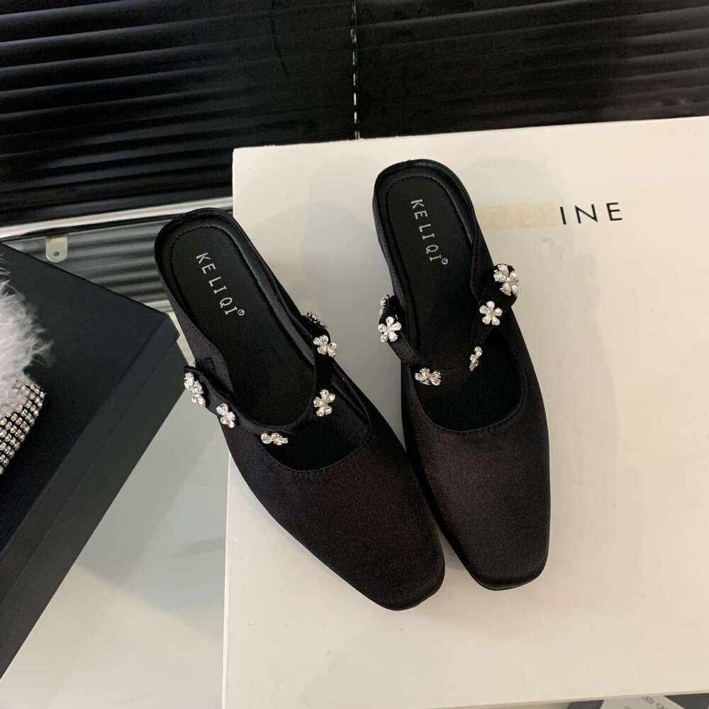 2025 New Women's French-Style Designer Half Slippers - Closed-Toe Hidden Wedge Mules, Elegant Lazy Style for Outdoor Wear