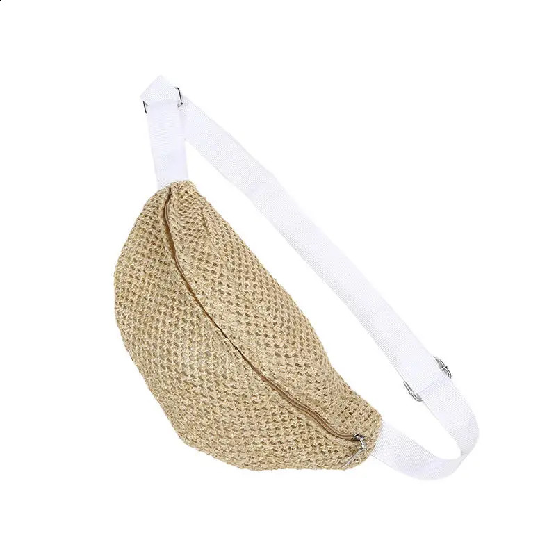 Half Moon Straw Woven Bag Large Capacity Pocket Phone Bag Travel Woven Handbag Phone Holder Antitheft Adjustable Sports Pouch 251023