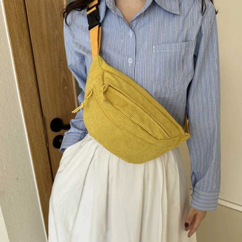Corduroy Women Waist Bag Canvas Student Shoulder Crossbody Chest Bag 2025 Fanny Pack Fashion Phone Banana Female Bum Belt BagsW251028