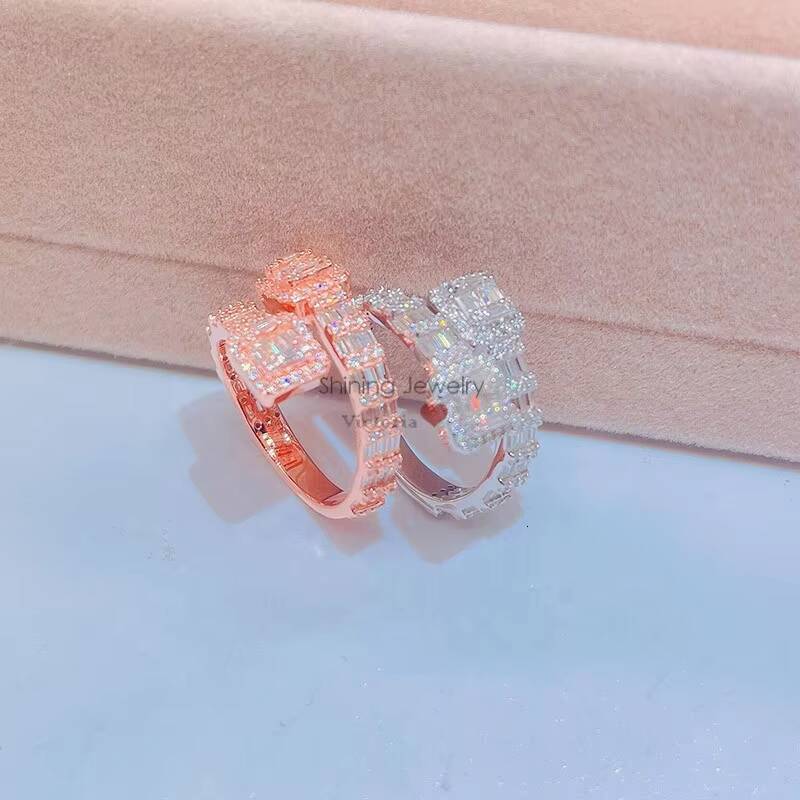 Ready to Ship New Design Iced Out Vvs Lab Diamond Moissanite baguette Diamond Ring