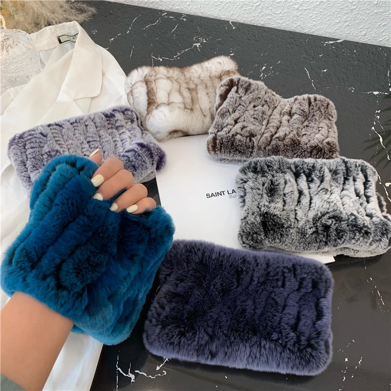 Women Handmade Stretch 100 Rabbit Fur Scarf Knit Genuine Rex Rabbit Fur Headbands Girls Natural Rabbit Fur Ring Scarves 251024