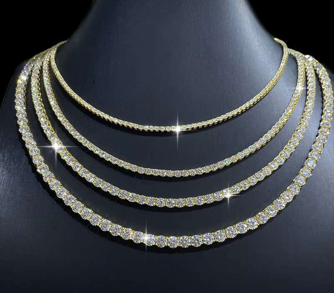 Pass Diamond Tester with GRA 925 Silver Ice Out Moissanite Tennis Necklace Vvs D Color Moissanite Tennis Chain for Men