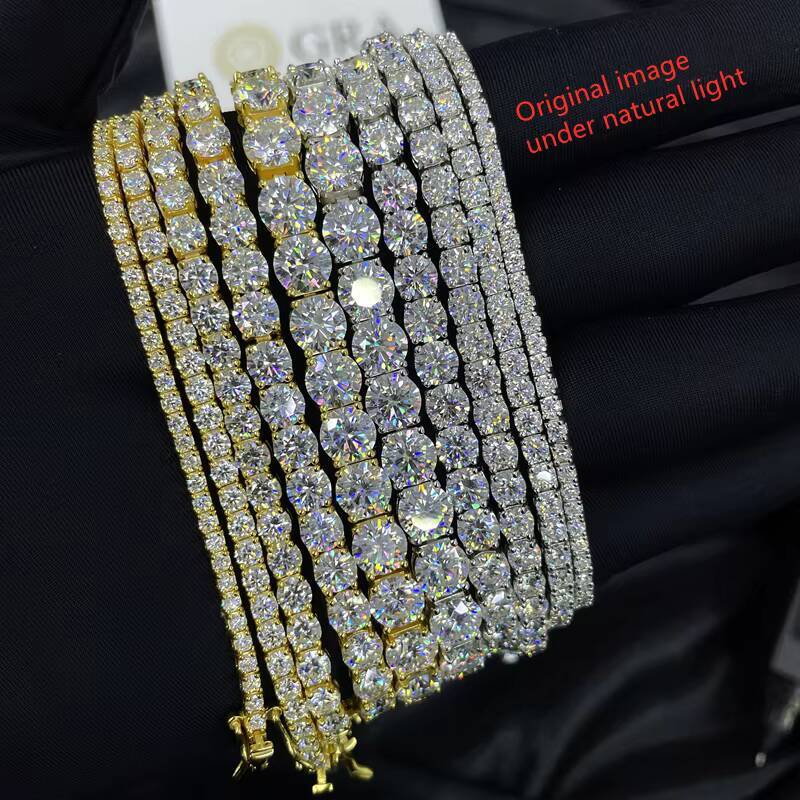 Cheap White GRA Moissanite Tennis Chain Bracelet 925 Silver HipHop Mens Bracelet Ice Out Style