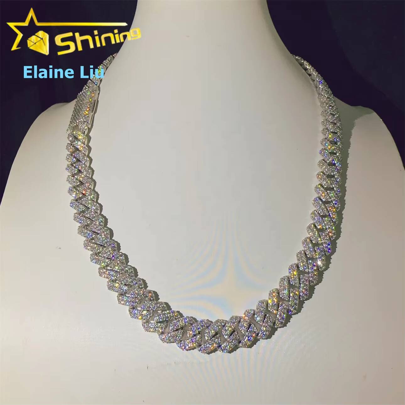 VVS Moissanite Hip Hop Custom Iced Out Fine Jewelry High Quality Diamond 12MM 925 Sterling Silver Cuban Link Chain Necklace
