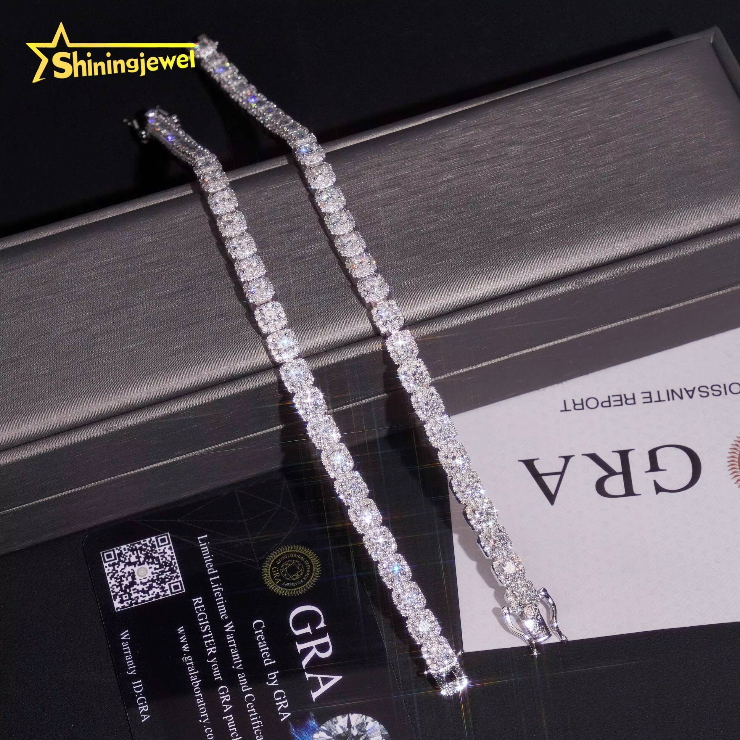 6mm Moissanite Tennis Chain Hip Hop Jewelry Iced Out Moissanite Bracelet Women 925 Silver TableTennis Engraved Gift