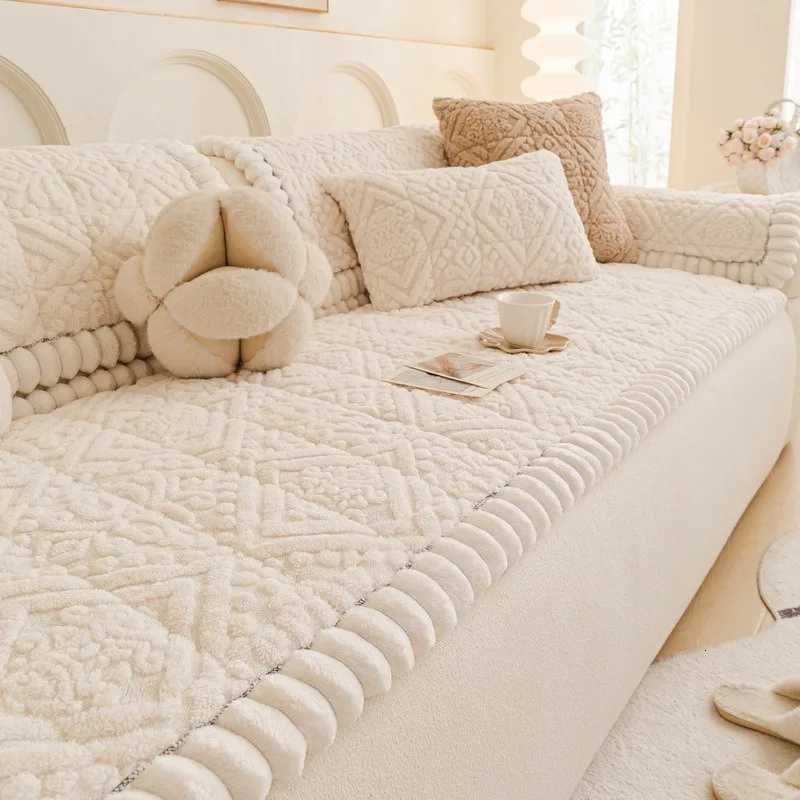 1PC Thick Plush Sofa Covers Universal Anti Slip Couch Cushion Pad Winter Warm Cream Style Sofa Couch Slipcovers for Living Room C251028