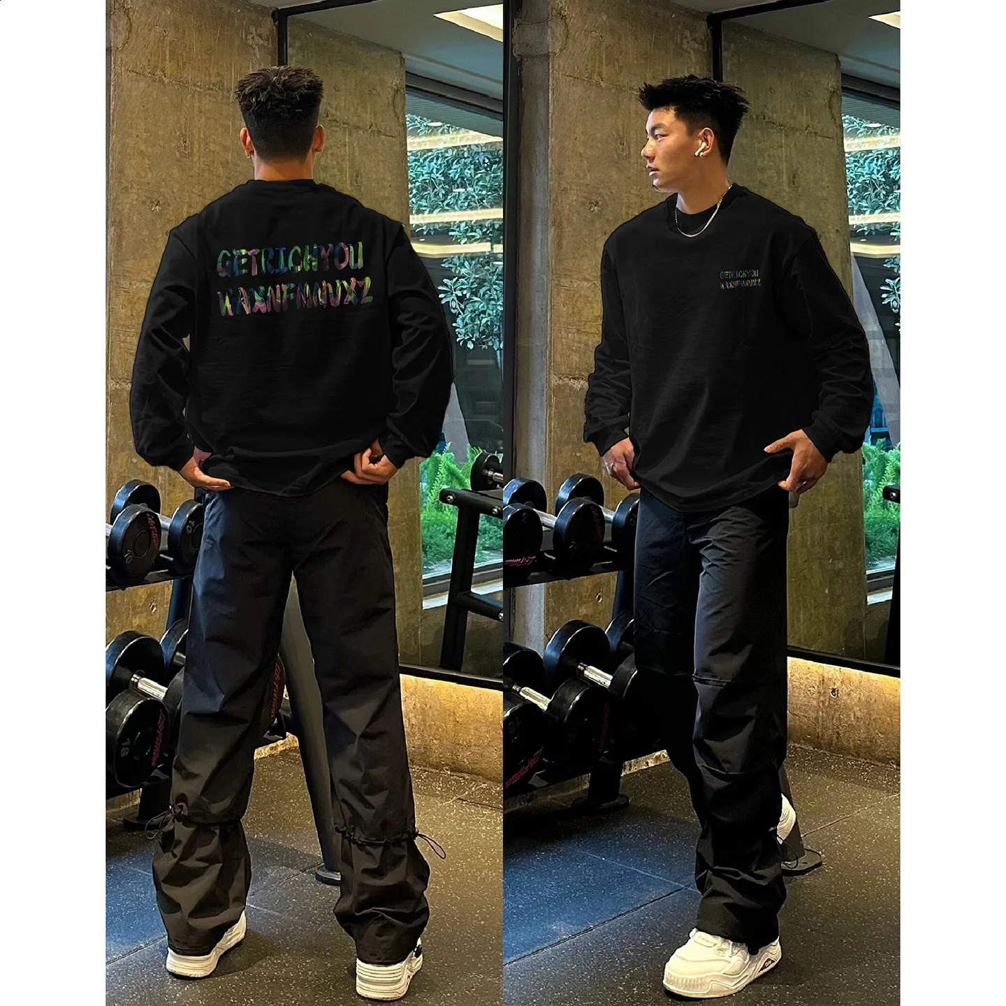 American Colorful Letter Print Tshirt Men Autumn 100 Cotton White ONeck Long sleeves Tee Casual Y2k Top Men clothing 251020