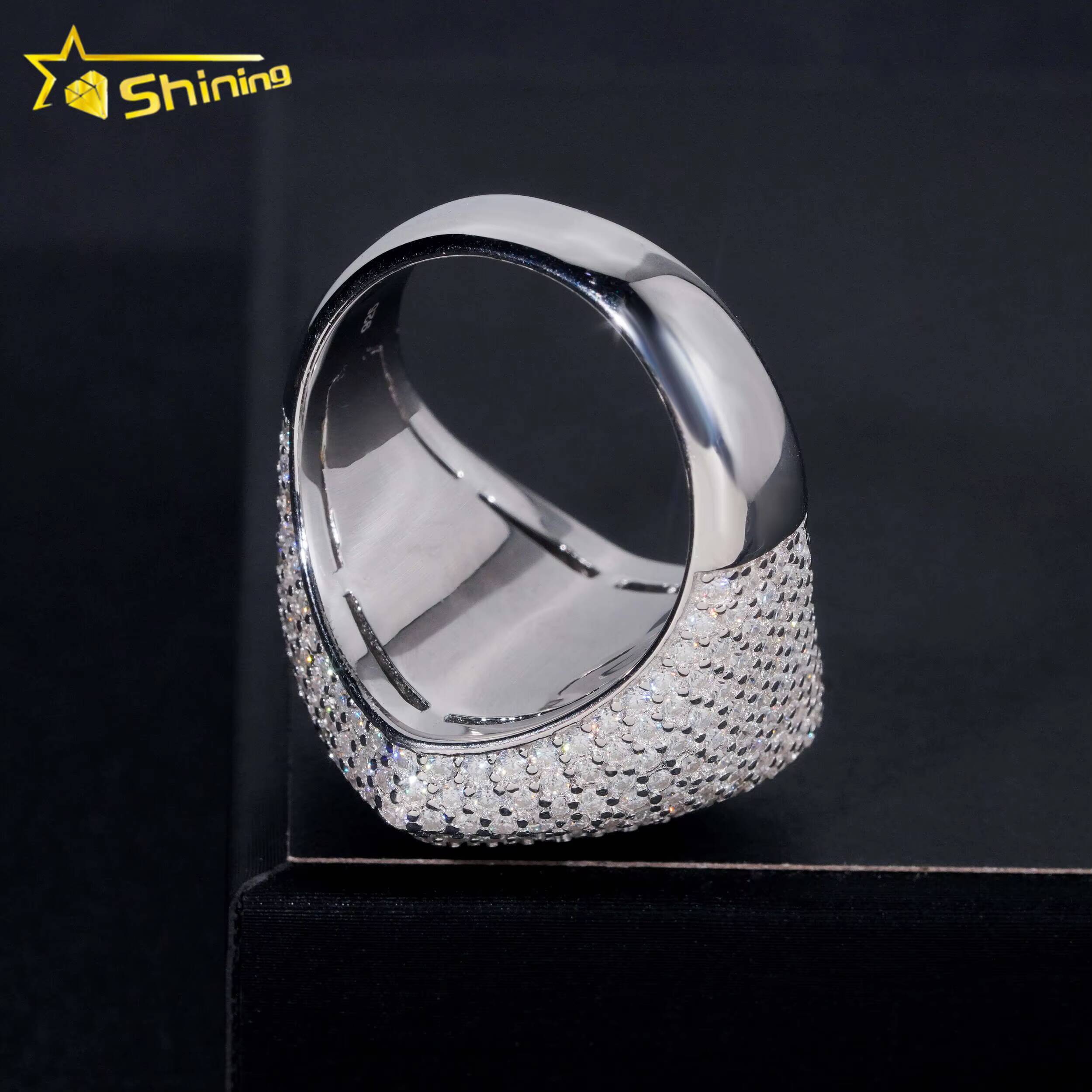 Ready to Ship Moissanite Mens Ring 925 Silver Iced Out Heart Shape Hip Hop Rings