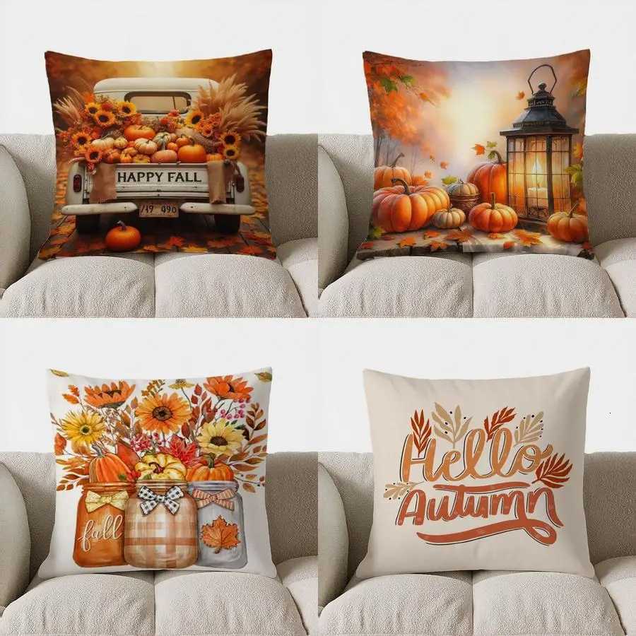 Pillow Case Home Decor Pumpkins with Spots and Autumn Leaves Pattern Cushion Cover Suitable for Sofa Bedroom Car Cover C251028