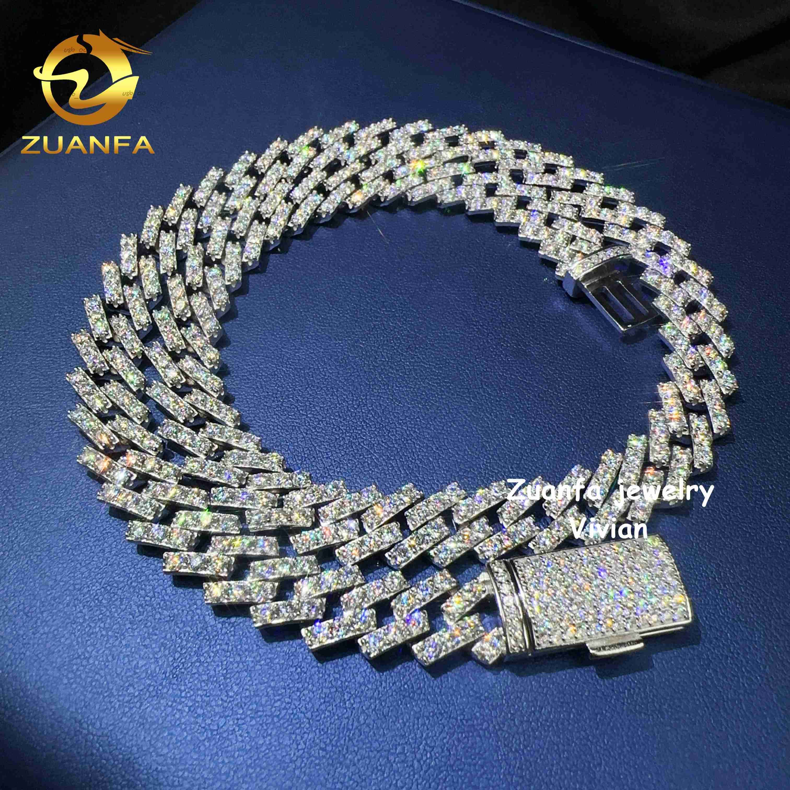 126mm Iced Out Hip Hop D Color VVS Moissanite Diamond Sterling Silver 925 Cuban Link Chain Necklace