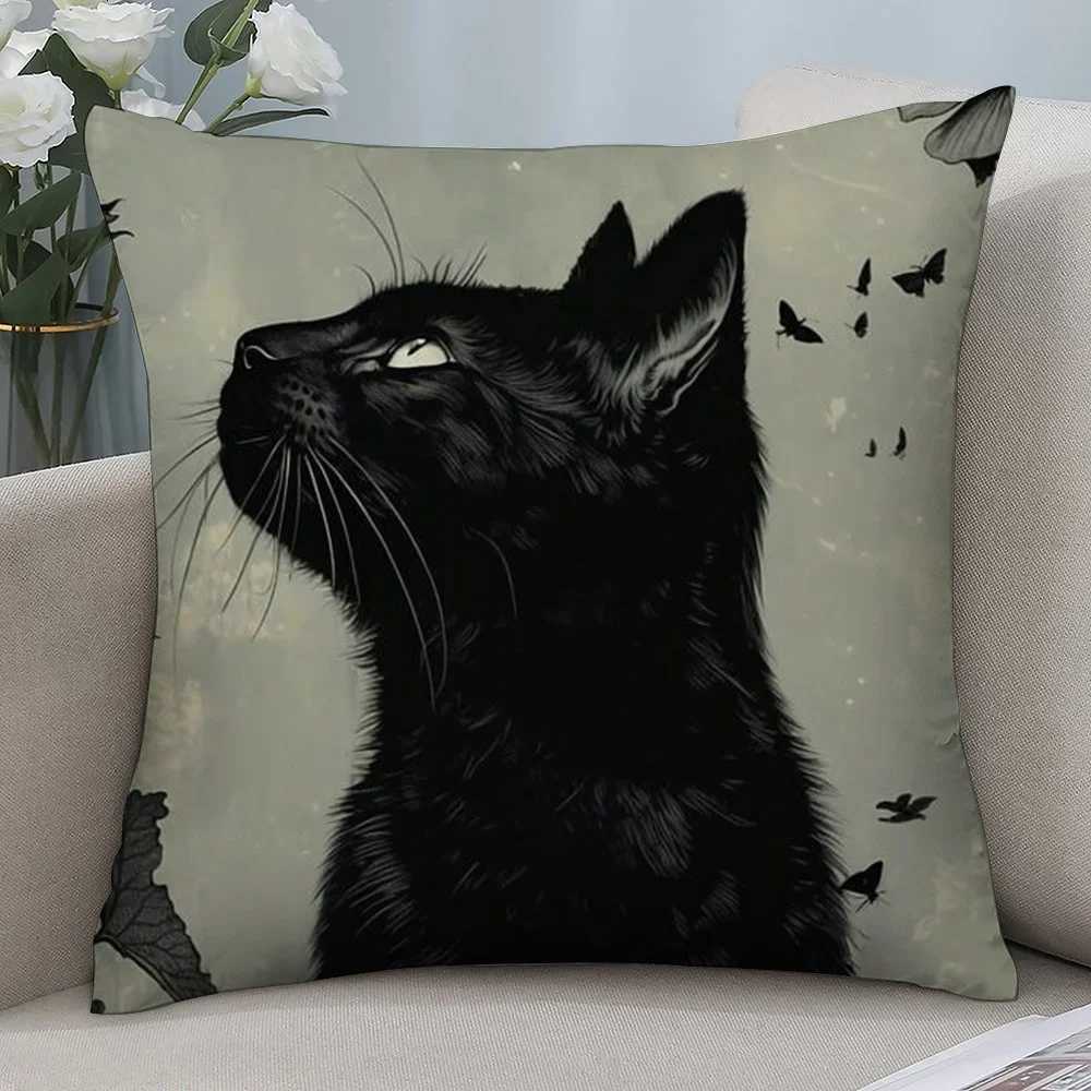 Pillow Case Black Cat Case Short Plush Sofa Decorative Gift Home Doublesided Printing Cushion Living room and bedroom 60x60cm C251028
