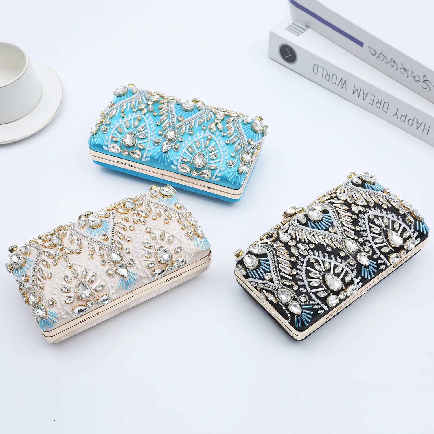 New diamondencrusted highend cheongsam handbag evening bag sparkling water diamond clutch dress bag metal chain banquet ba H251027