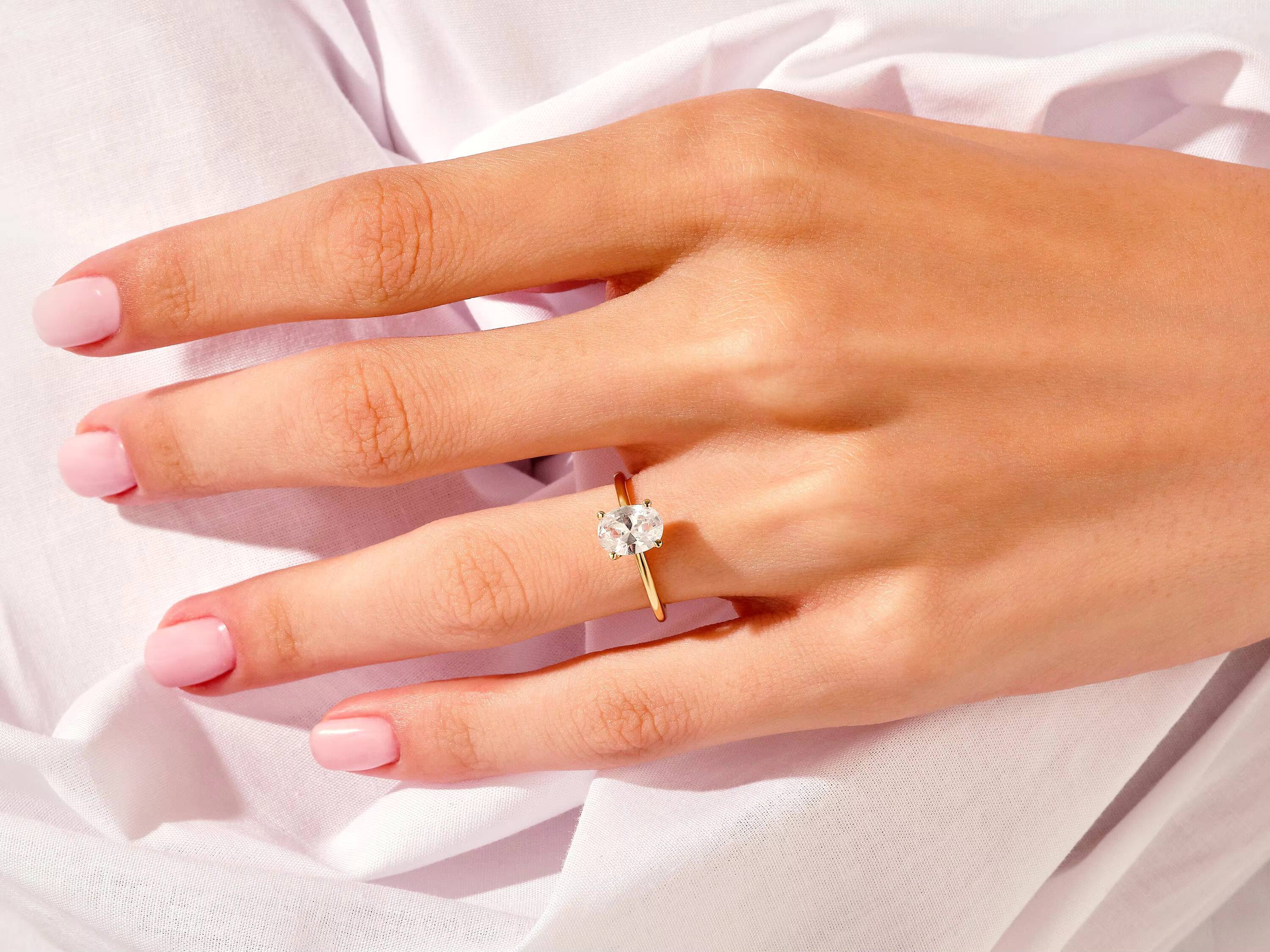 14k 18k Gold Solitaire Oval Diamond Ring Custom Wedding Jewelry Band Engagement Diamond Womens