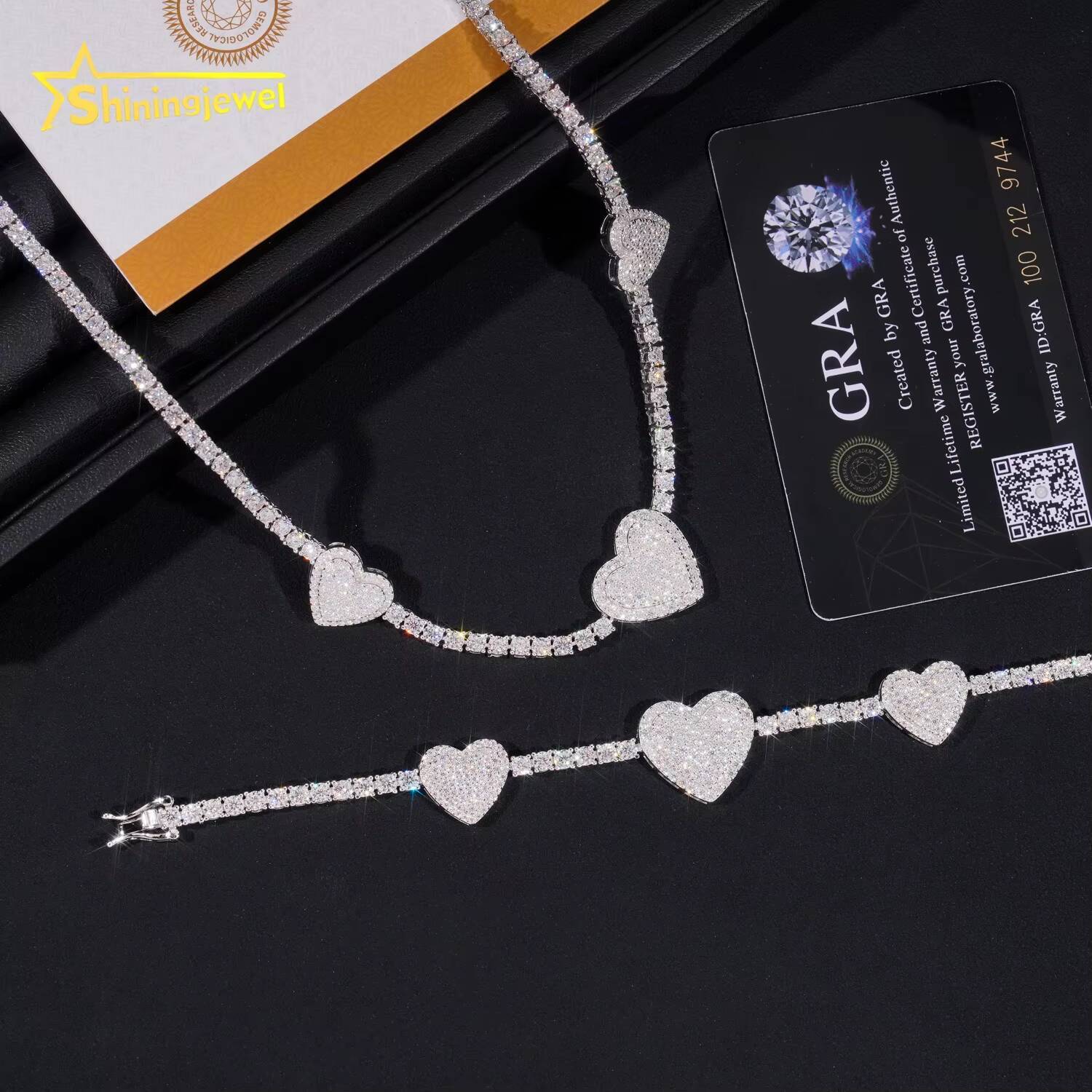 Fine Jewelry Iced Out 925 Silver Heart Style 3MM Moissanite Tennis Necklace High Quality Custom Moissanite Tennis Chain for Men