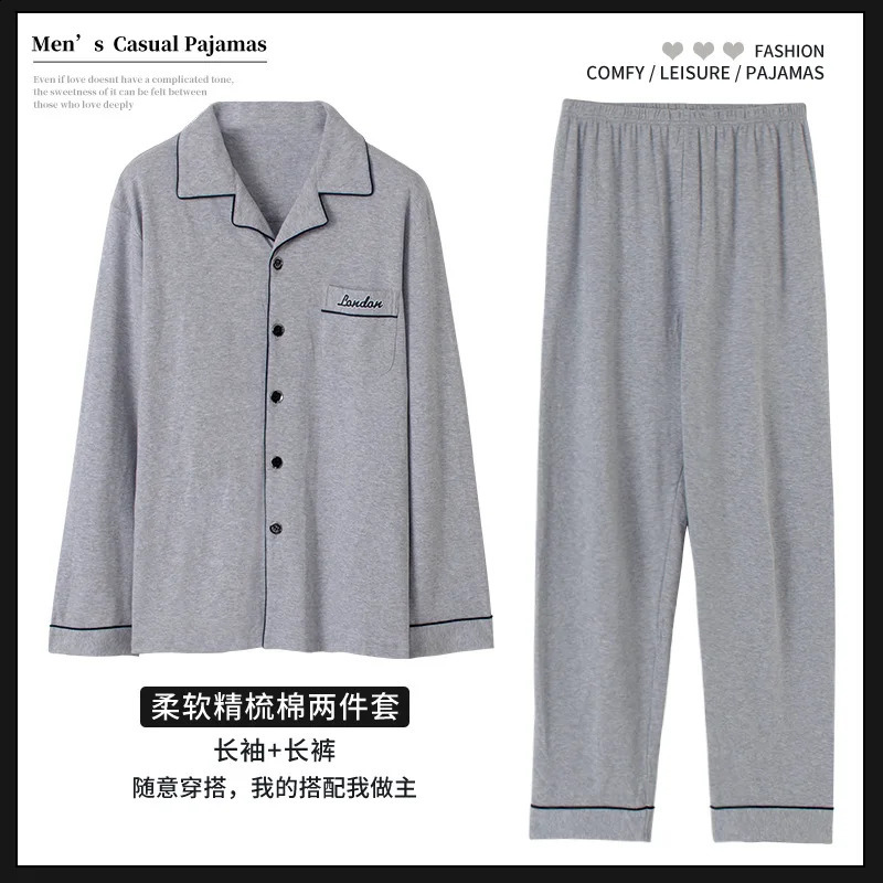 Large Size Pajamas Suit Men Spring Autumn Cotton Fat Longsleeved Cardigan Homewear Set Oversized 165Kg Loungewear Male 251017