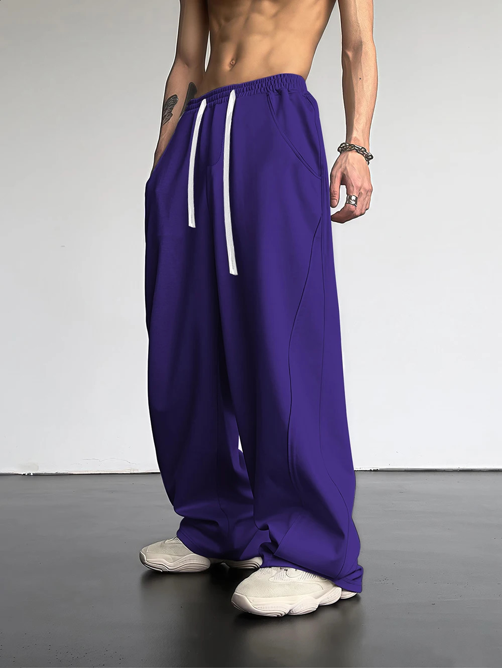 Traf Mens Jogging Straight Sweatpants Street Style Solid Colour Drawstring Casual Pants Four Seasons 251027