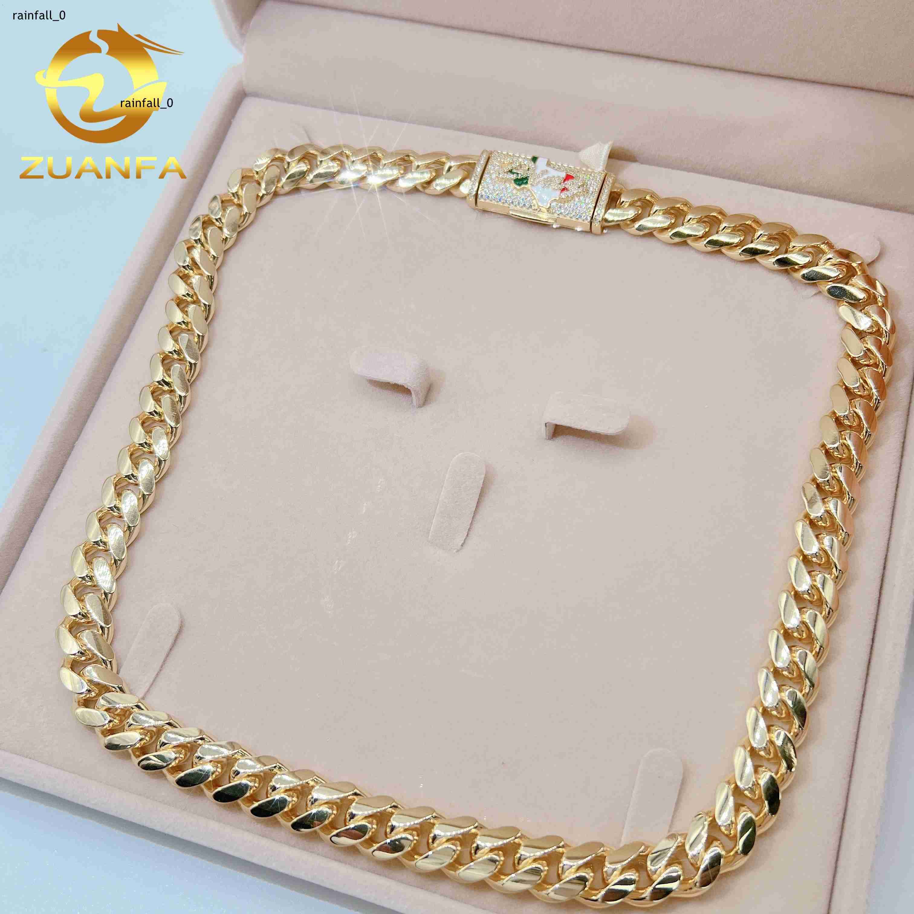 18k Gold Plated Vvs Moissanite Clasp Luxury 925 Sterling Silver Hip Hop Diamond Cuban Link Plain Chain