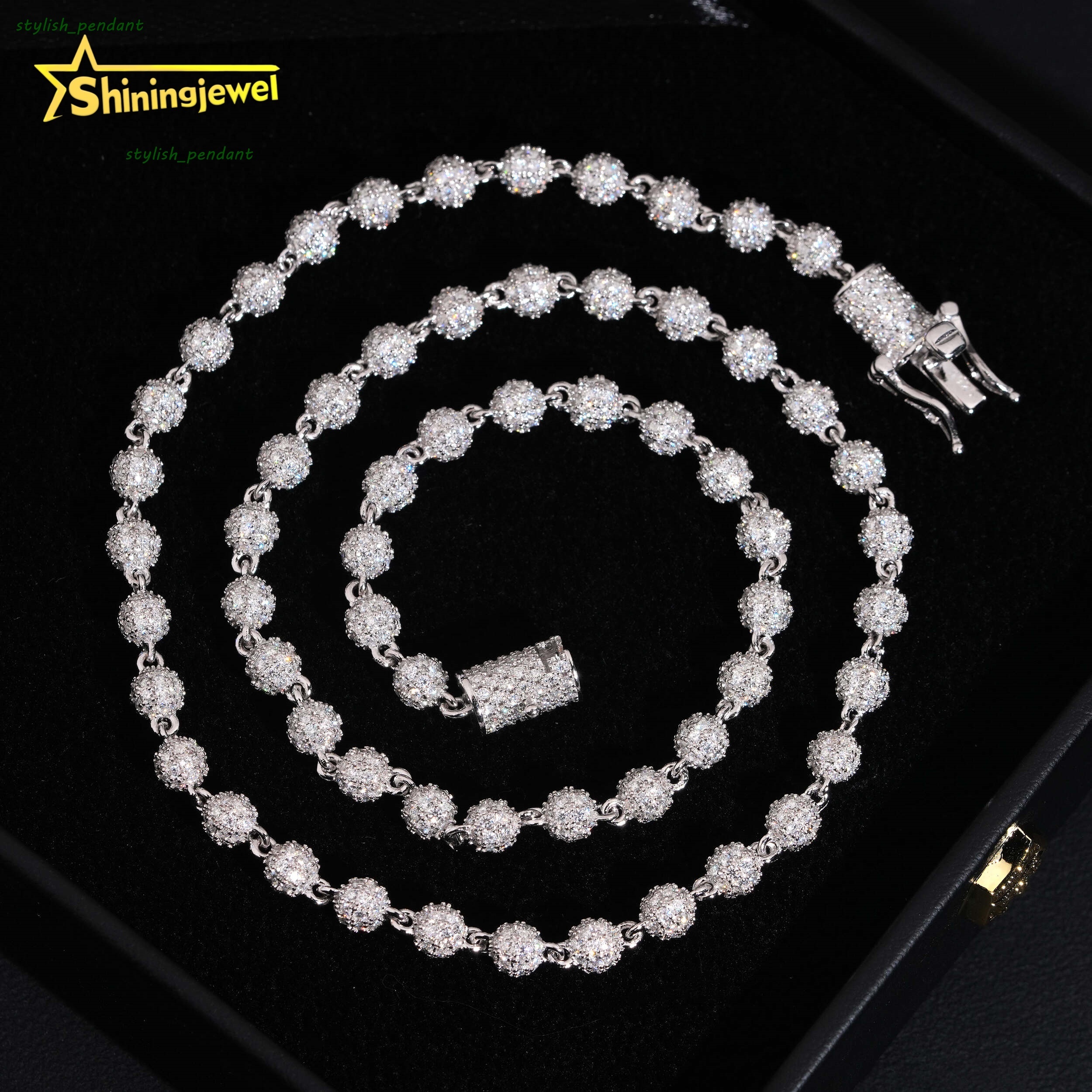 New Design 5mm Hip Hop Style Necklace 925 Silver Jewelry Iced Out VVS Moissanite Diamond Ball Beaded Cuban Link Chain Men Women