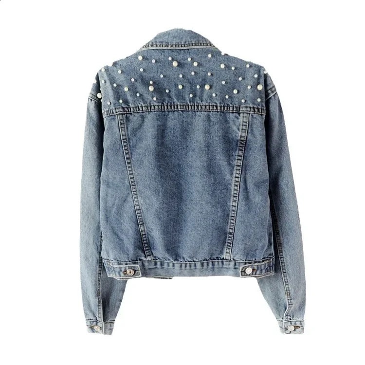 Versatile Pearl Slimming Cropped Denim Jacket For Women Loose Fit American Style European Fashionable Short Coat 251015
