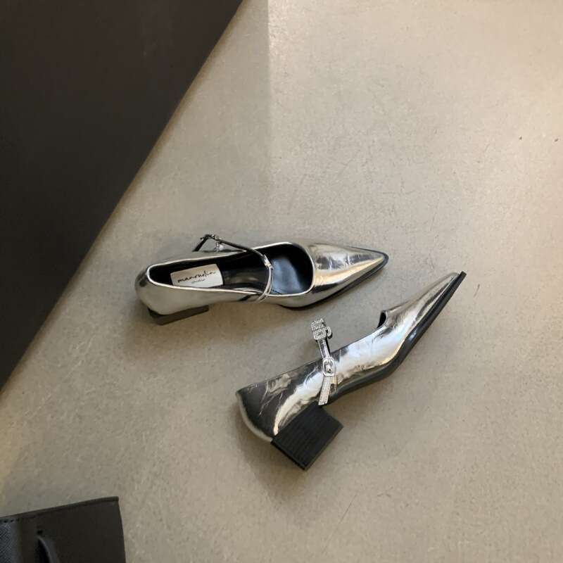 2025 Autumn New Niche Mary Jane Designer Shoes - Women's Pointed Toe Thick Mid-Heel Single Shoes, One-Strap Buckle for Outdoor & Evening Occasion