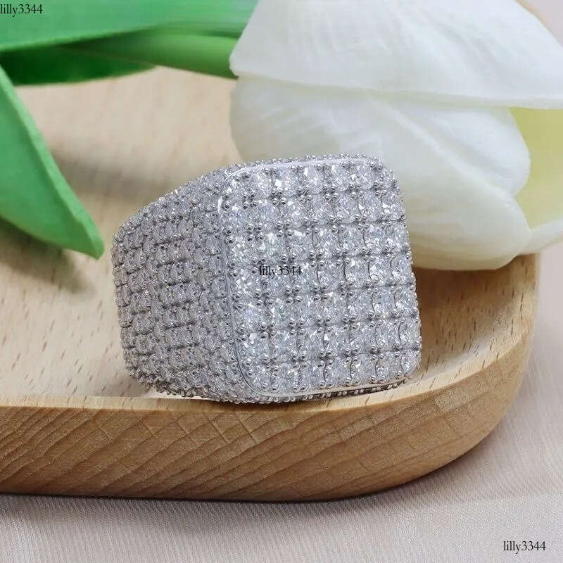 Custom Fine Hip Hop Iced Out Vvs Moissanite Ring Sterg Sier Full Men Hiphop Lab Dia