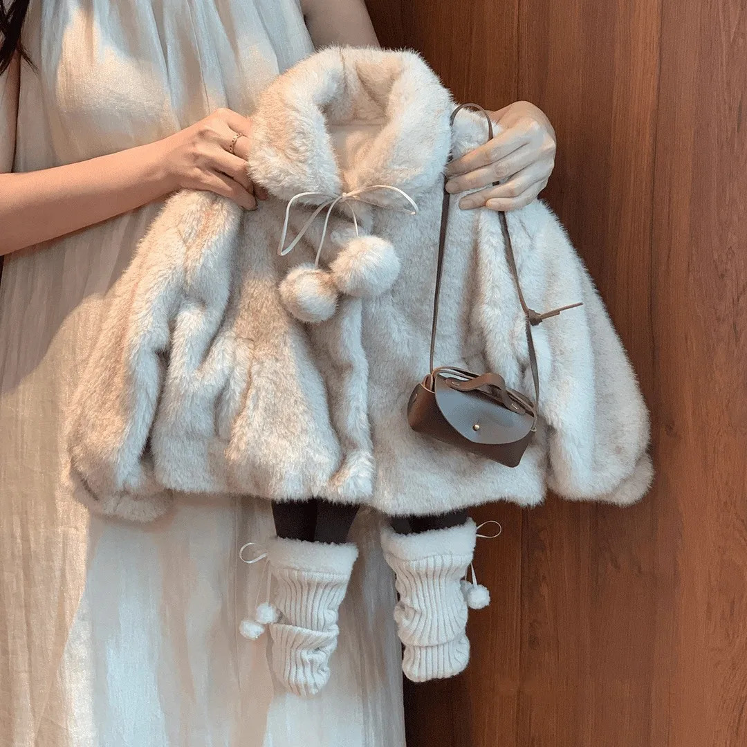 Baby Girls Winter Coat Kids Clothing Childrens Plush Thick Fur Jacket for Warmth 0 2 4 6 8Y 251023