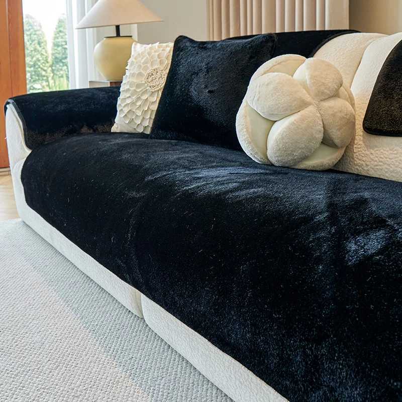 French Faux Mink Fur Sofa Cushion New Autumn and Winter Thick Warm Plush Sofa Cover Super Soft Solid AntiSlip Couch Slipcover C251028