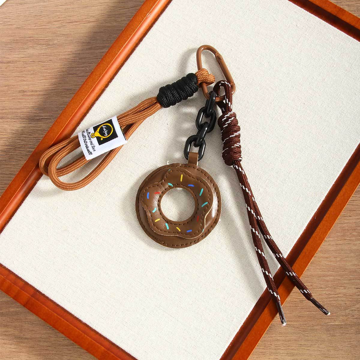 New Style Donut Leather Maillard Color Cross border Hot Selling Bag Charm Keychain Phone Lanyard Pendant