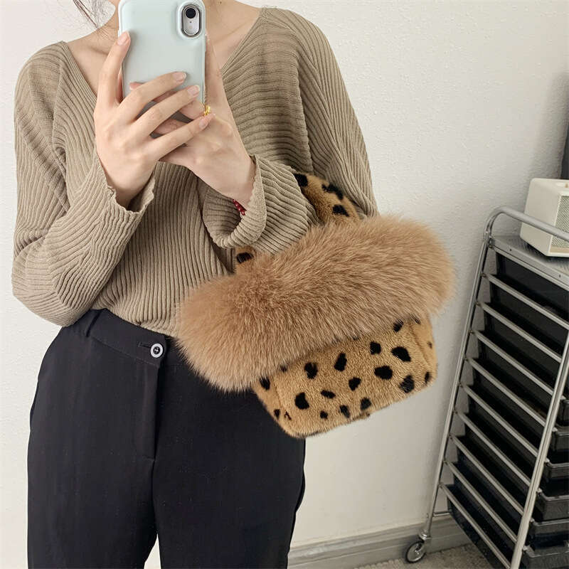 Best Seller Luxury Bag New Basket Fox Mink Patchwork Women's Evening Fur Bag Autumn Winter Light Luxury Leopard Dot Handbag