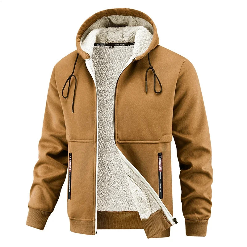 Men Winter Jacket Fleece Lined Hooded Thicken Casual Warm Coat EU Size Solid Loose Hoodie Outwear Parks Mens Clothing Top 251027