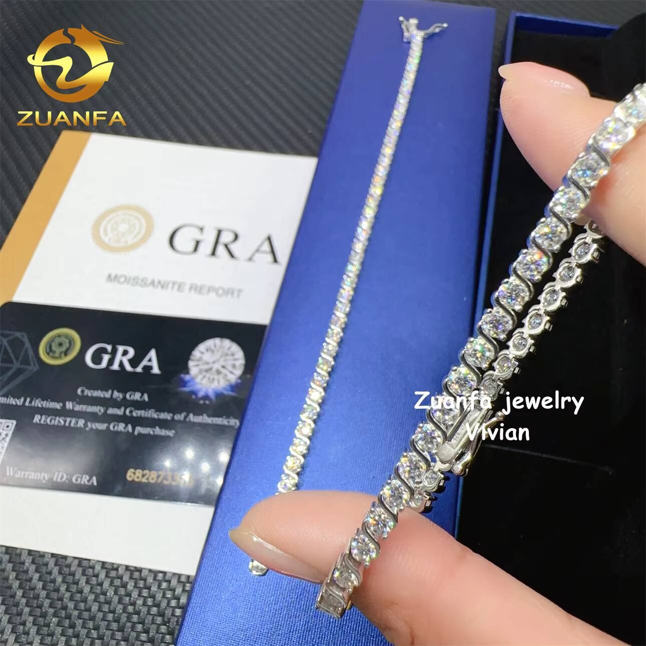 3mm VVS Moissanite Diamond Hip Hop Jewelry Iced Out 925 Sterling Silver Pass Diamond Tester Tennis Chain Bracelet