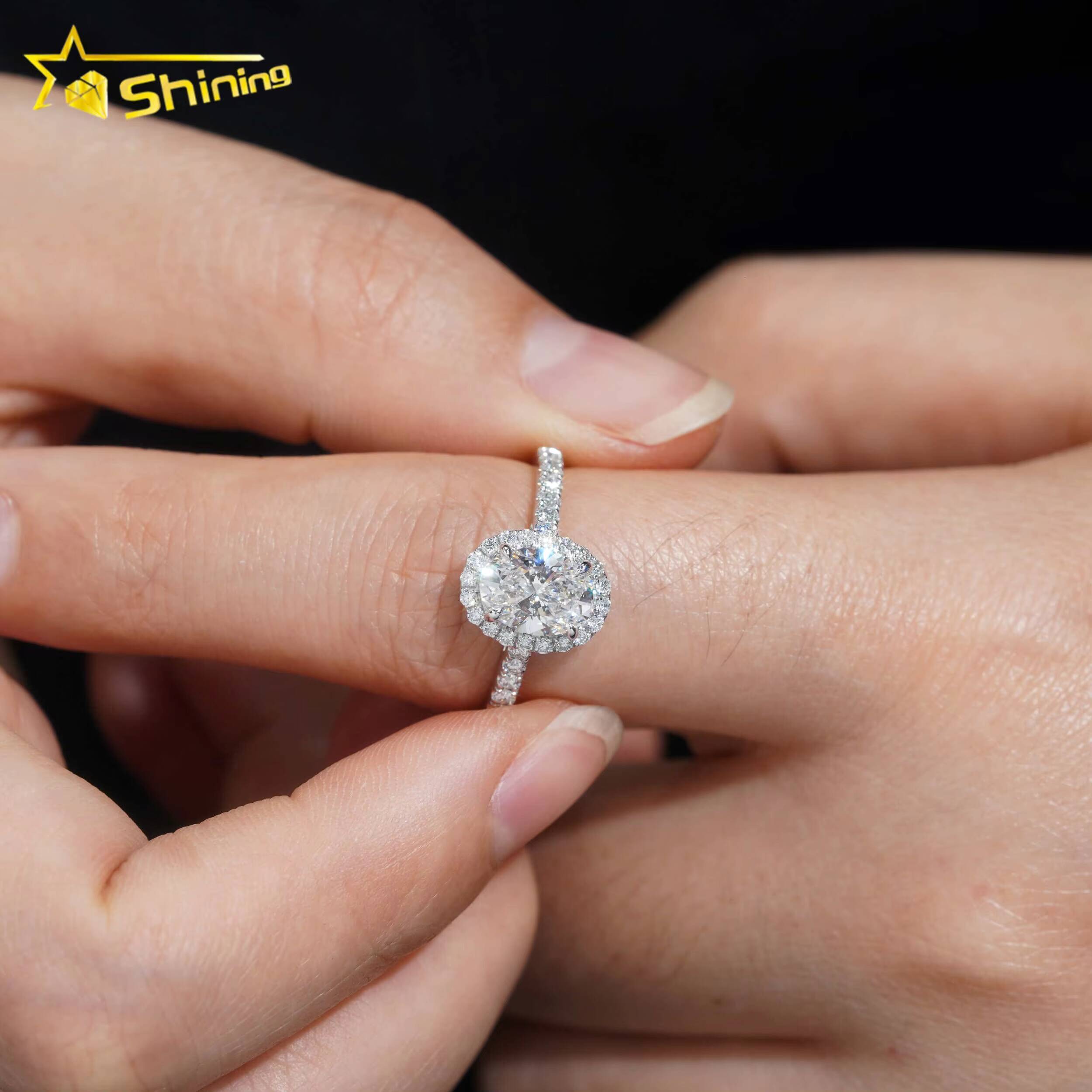 Fine Jewelry Micro Pave 14k Solid Gold Lab Grown Diamond CVD Ring Oval Shape Halo VVS2 Engagement Rings