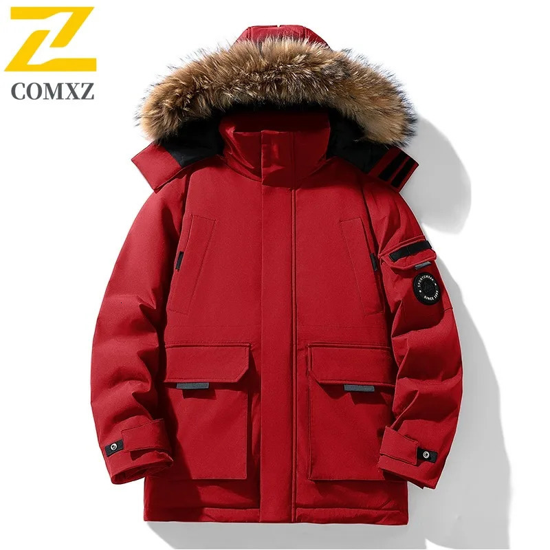 COMXZ Winter Down Jacket Men Women Highquality Camo Fluffy Fur Collar White Duck Down Parka Coat Casual Thermal Puffer Jacket 251023