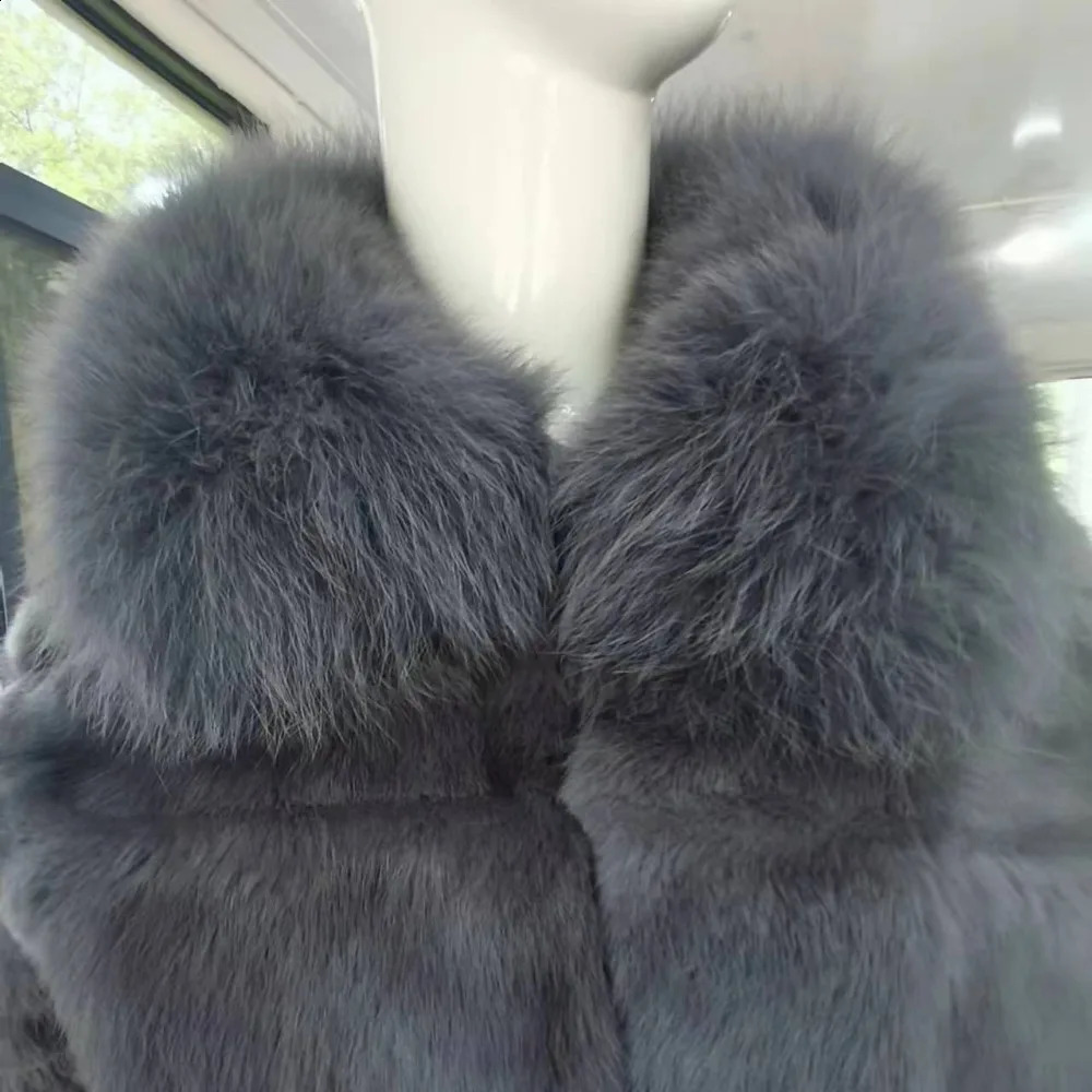 OFTBUY Rabbit Fur Coat with Fox Fur Collar Women Full Pelt Fox Fur Jacket Winter Rabbit Fur Waistcoat High Street 251027