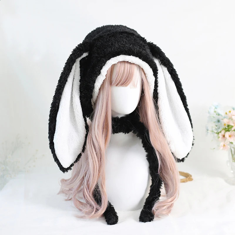 Japanese Loppy Bunny Eared Rabbit Cap Lolita Girl Earmuffs Cap Sweet Cute Rabbit Ears Plush Warm Winter Fleece Hats 251027