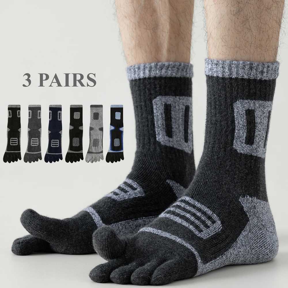 3 Pairs Fleece Toe Socks Men Autumn Winter Warm Five Finger Socks Man High Quality Cotton Sports Crew Socks Running J251028