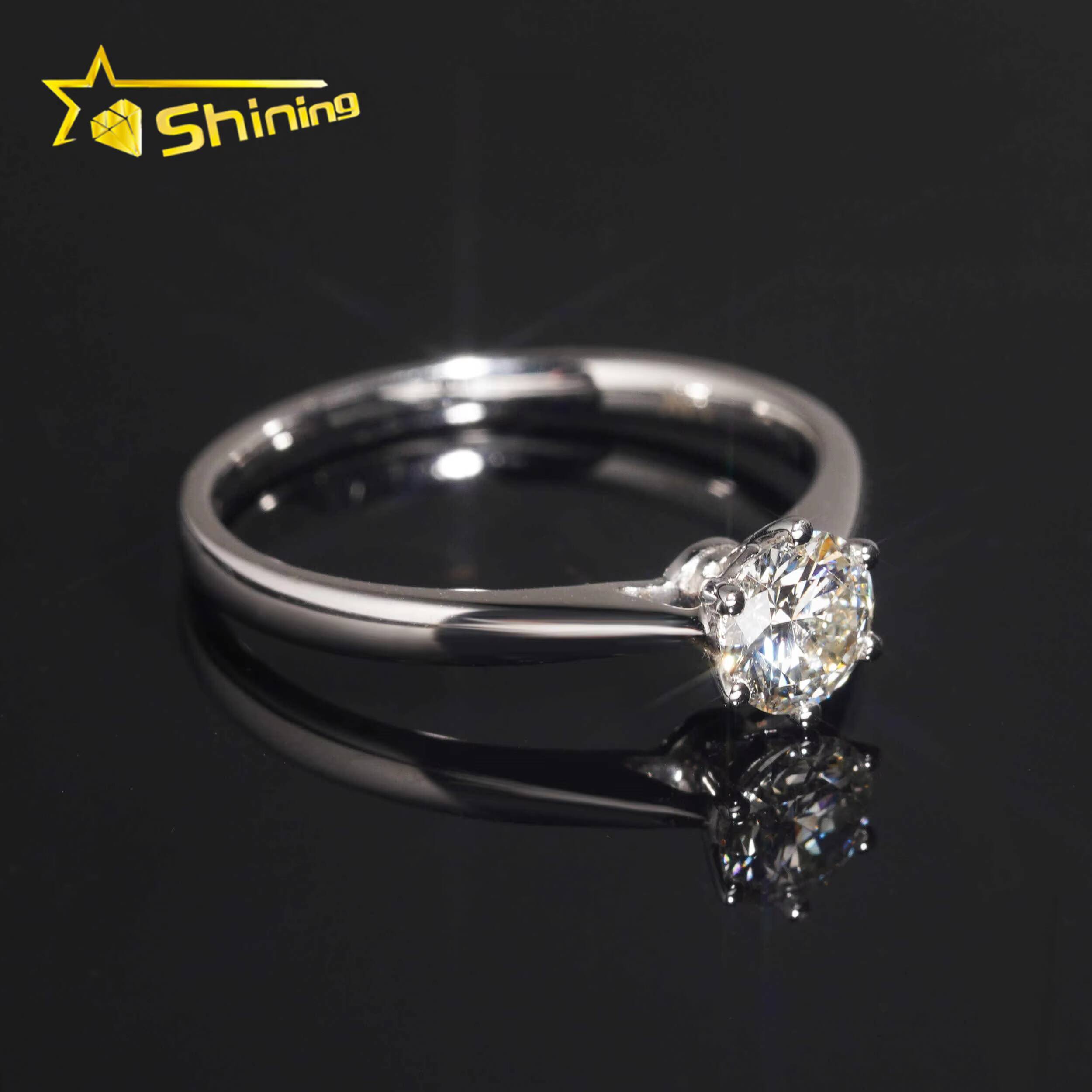 Classical 6Prongs Setting 925 Sterling Silver Gold Plated Round Cut 5mm Lad Diamond Wedding Ring