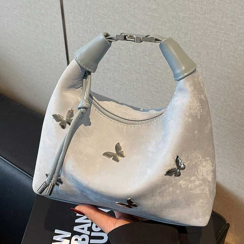 Fashionable and exquisite handbag simple texture popular solid color temperament shoulder bag butterfly decoration daily casuT251028