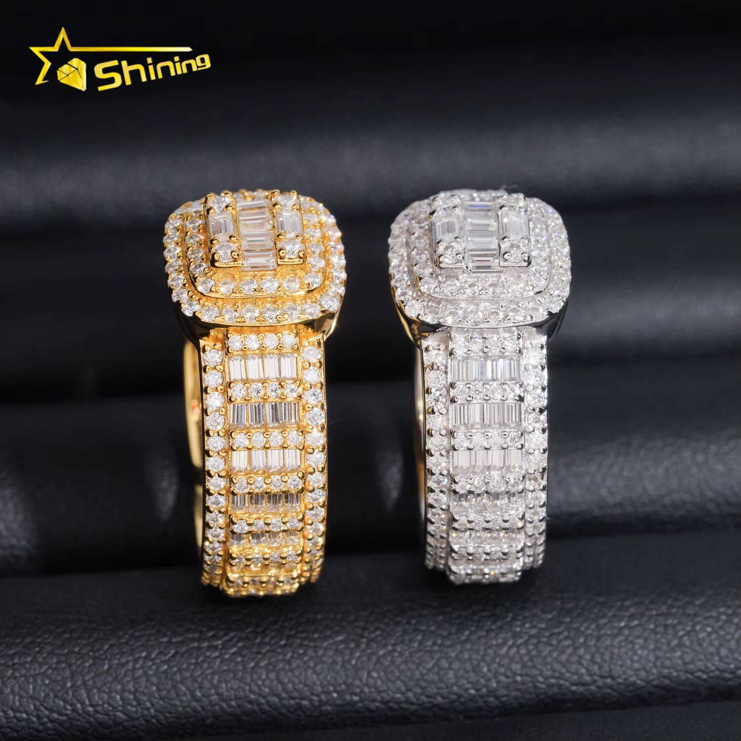 Factory Price GRA Certificate High Quality Solid 925 Silver Gold Plated Fine Jewelry Iced Out Hip Hop Ring Moissanite Men Rings