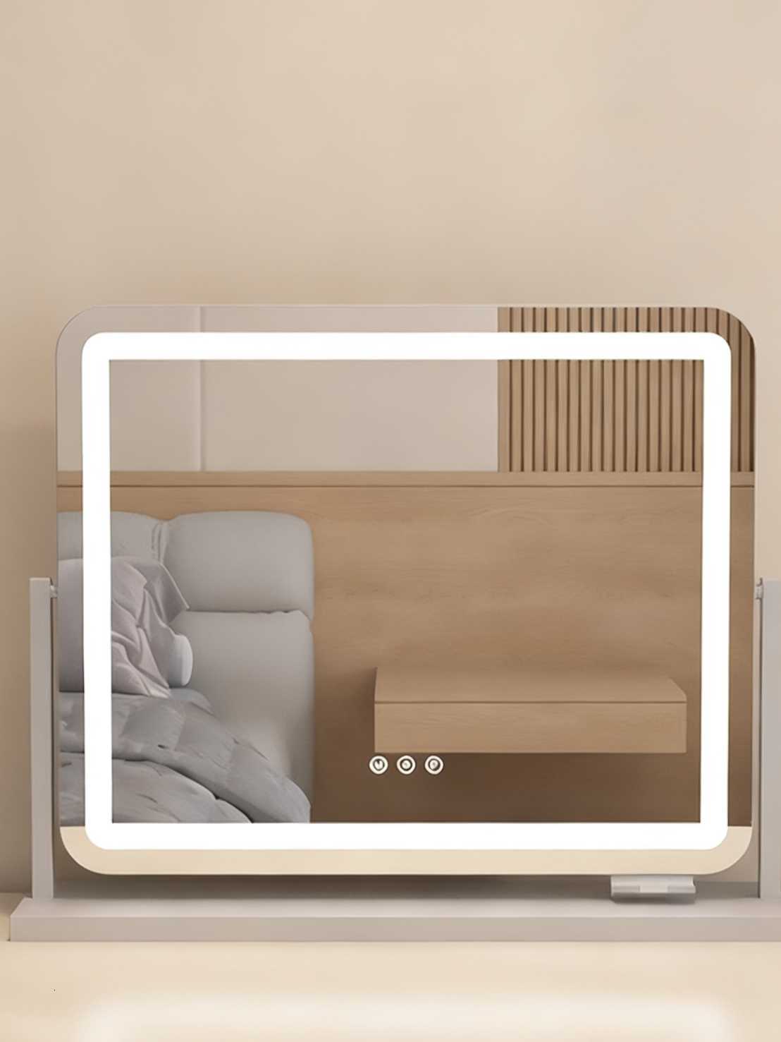 Mirror with lamp table-style large-sized vanity mirror with LED lights. Bedroom trendy product for students and household use C250917