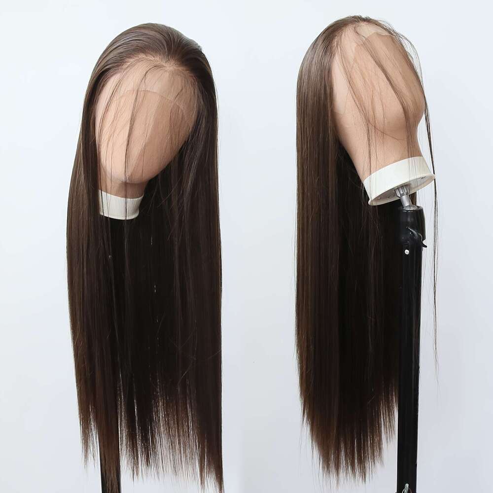 Unisex-Adult High Temperature Fiber Lace Front 13X3 Straight Hair 200% Density Pre Plucked Hairline Glueless Heat Resistant Business Style Synthetic W