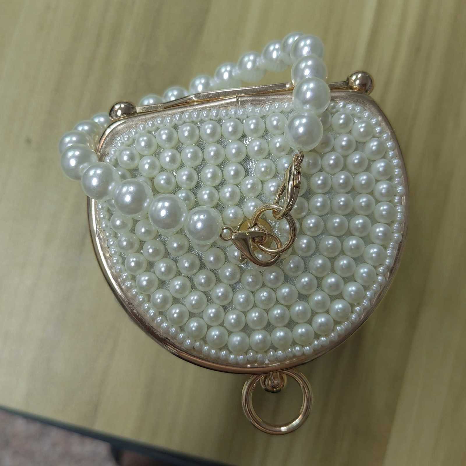 New design women Bucket shape beading holder clutch pearl wedding bridal ladies handbags party small evening bags H251027