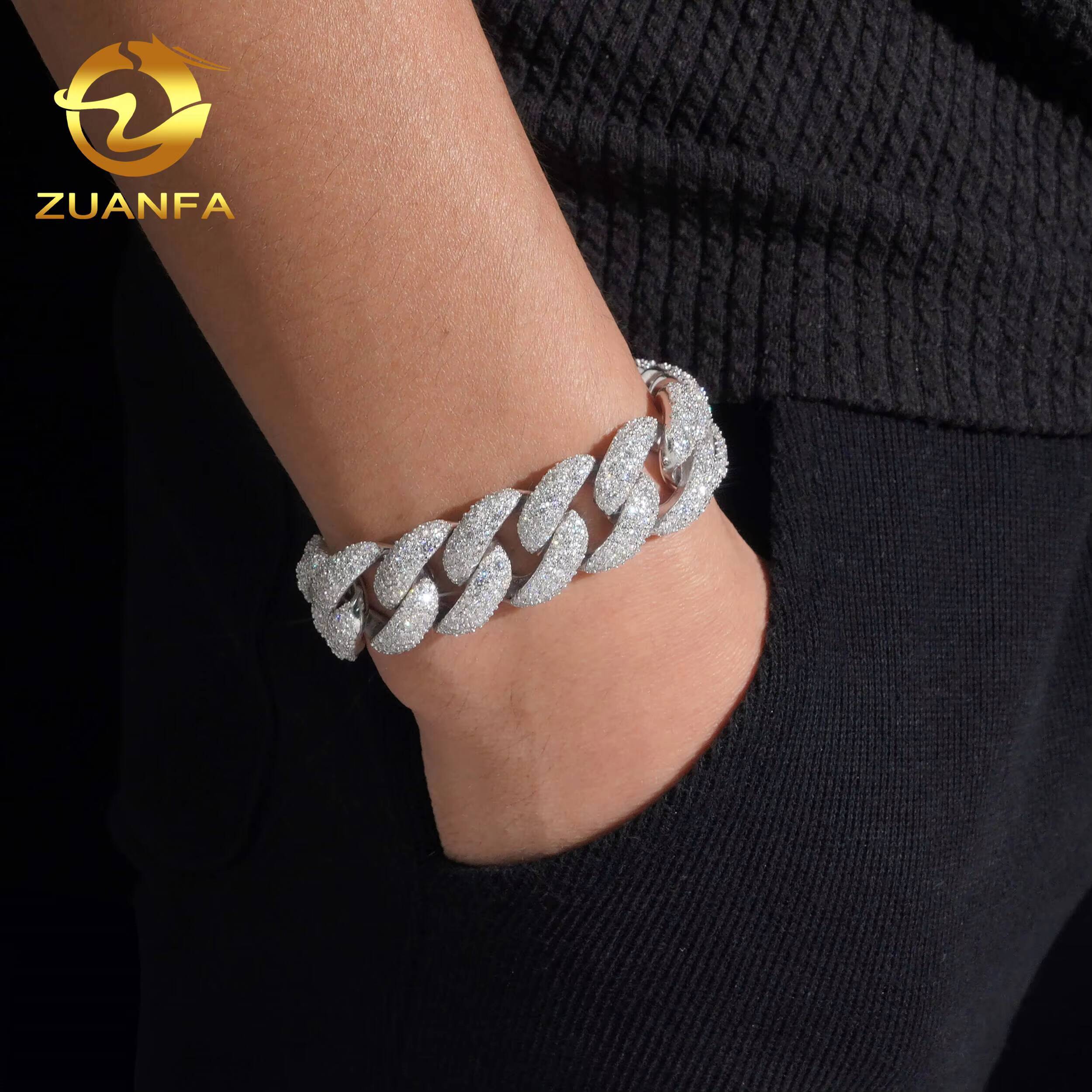 18mm Mosaic Set Moissanite Pass Diamond Test Cuban Chain Gold Plated 925 Sterling Silver Hip Hop Iced Out Cuban Link