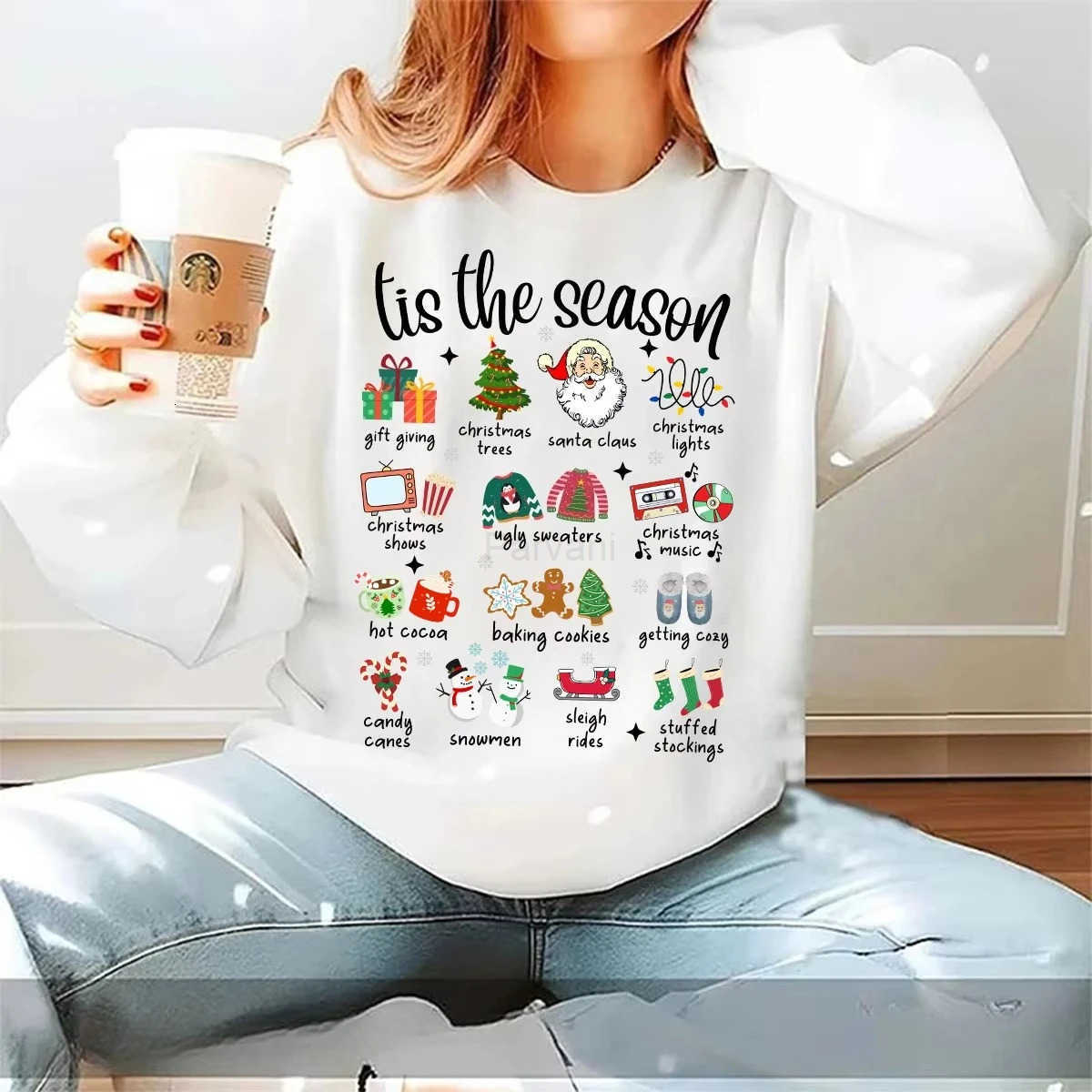 Sanrio Womens Christmas Print Sweatshirt Casual Loose Versatile Long Sleeve Round Neck Sweatshirt for Women Autumn Winter innerwear L251028