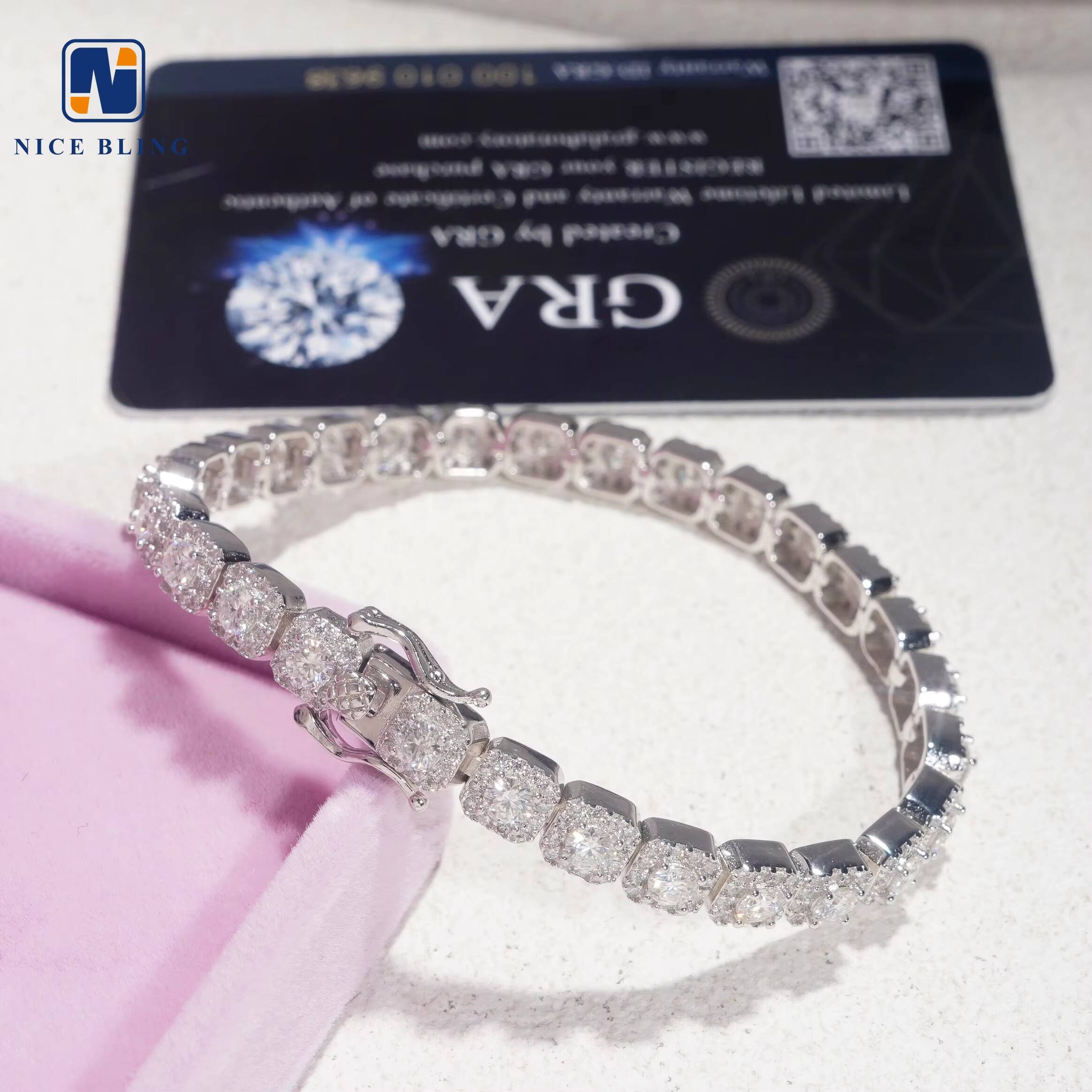 Newest Hip Hop Fashion Rock Sugar Chains Iced Moissanite Jewelry 925 Silver 6mm Cubic Cluster Tennis Necklaces Bracelets